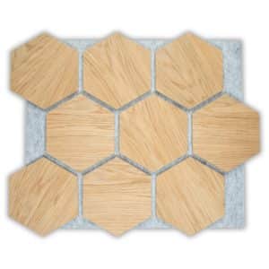 Panneaux Acoustiques Hexagon Collection en Bois chêne sur feutre gris par Elaustore, design scandinave, pour maisons, bureaux et espaces publics, alliant esthétique et performance acoustique.