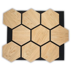 Panneau Hexagon Bois de Chêne sur feutre noir