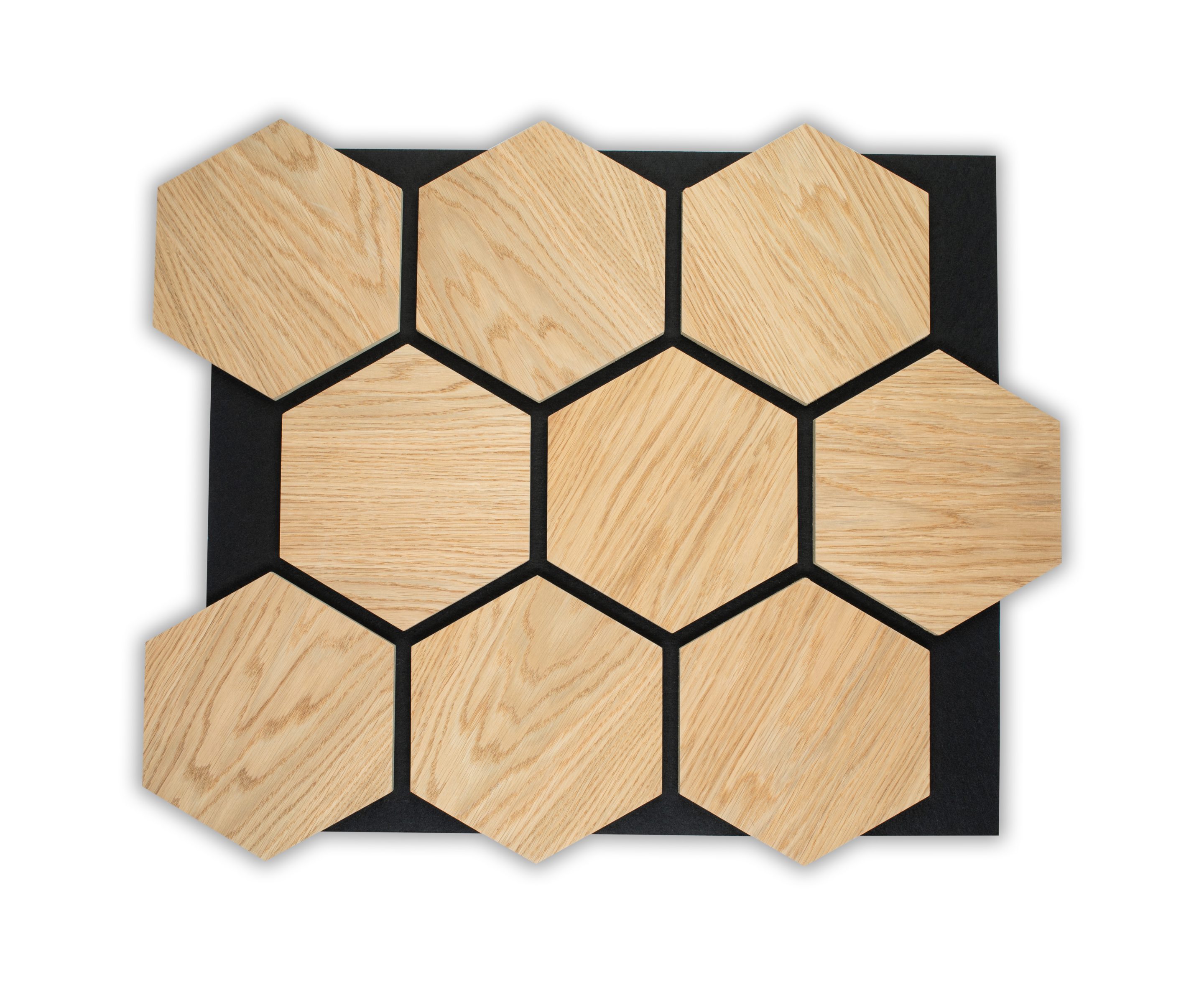 Panneau Hexagon Bois de Chêne sur feutre noir