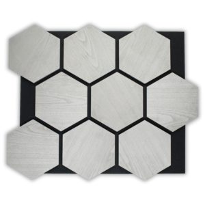 Panneau Hexagon Bois Frêne gris sur feutre noir