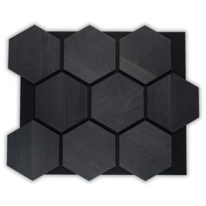 Panneau Hexagon Bois Frêne noir sur feutre noir