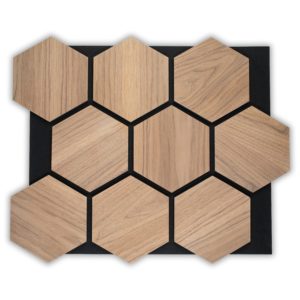 Panneau Hexagon Bois de Noyer sur feutre noir