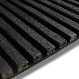 Panneau acoustique en bois brûlé sur feutre noir – Panneaux Bois Décoratifs Orpa Matériaux (Elaustore)