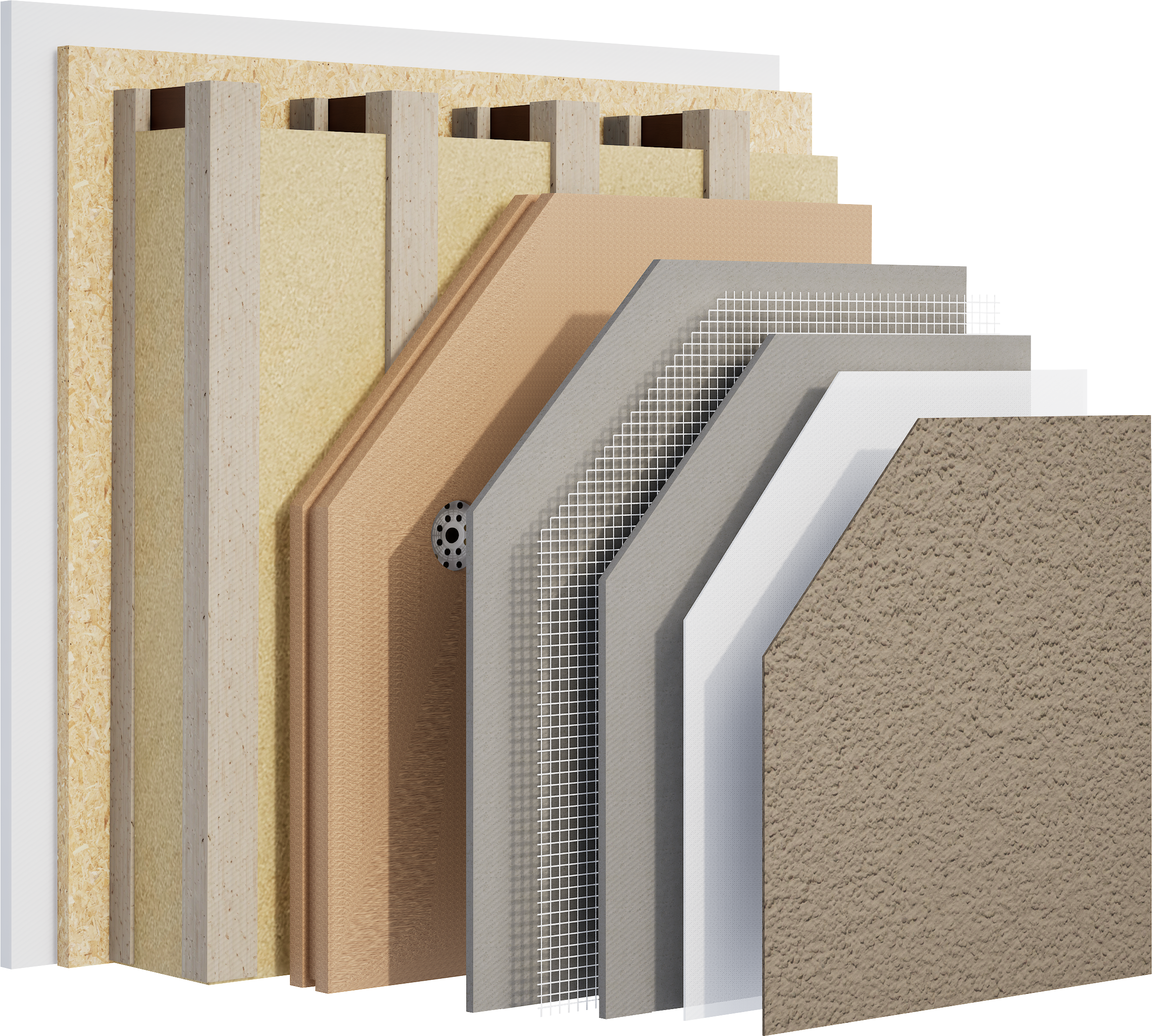 Système ITE écologique BAUMIT sur structure bois avec crépi de finition pour construction neuve, disponible chez Orpa Matériaux (Elaustore)